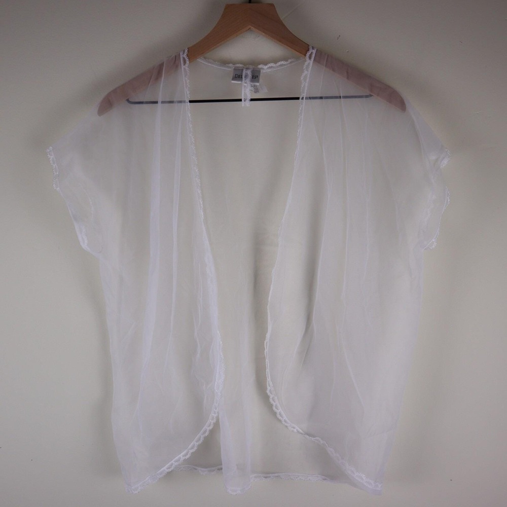 Vintage Women's Delicates Lingerie Short Robe White Lace Cover Up Medium 23x25